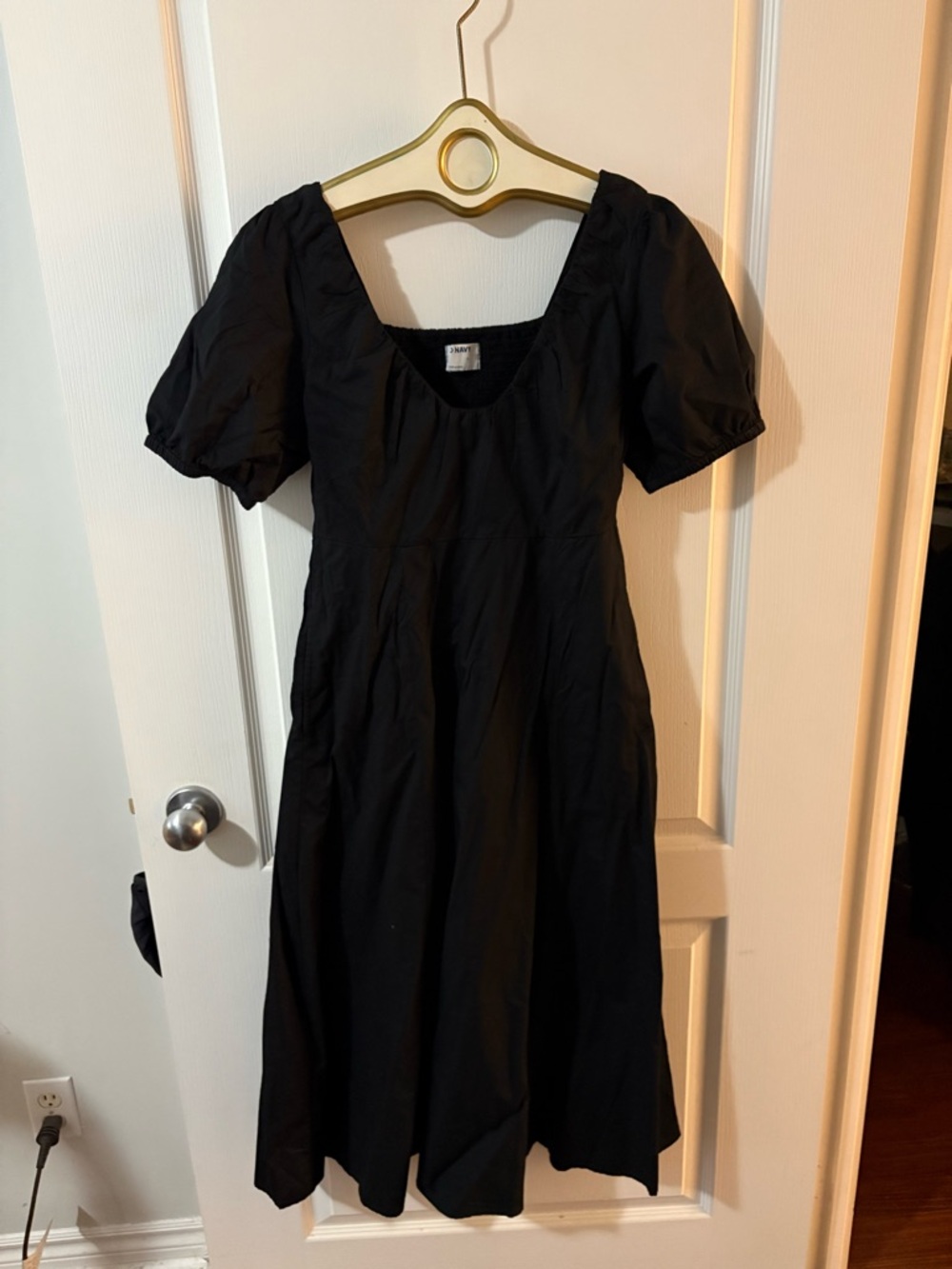 Old Navy Black Puff Sleeve Smocked Fit & Flare Midi Dress Size Small